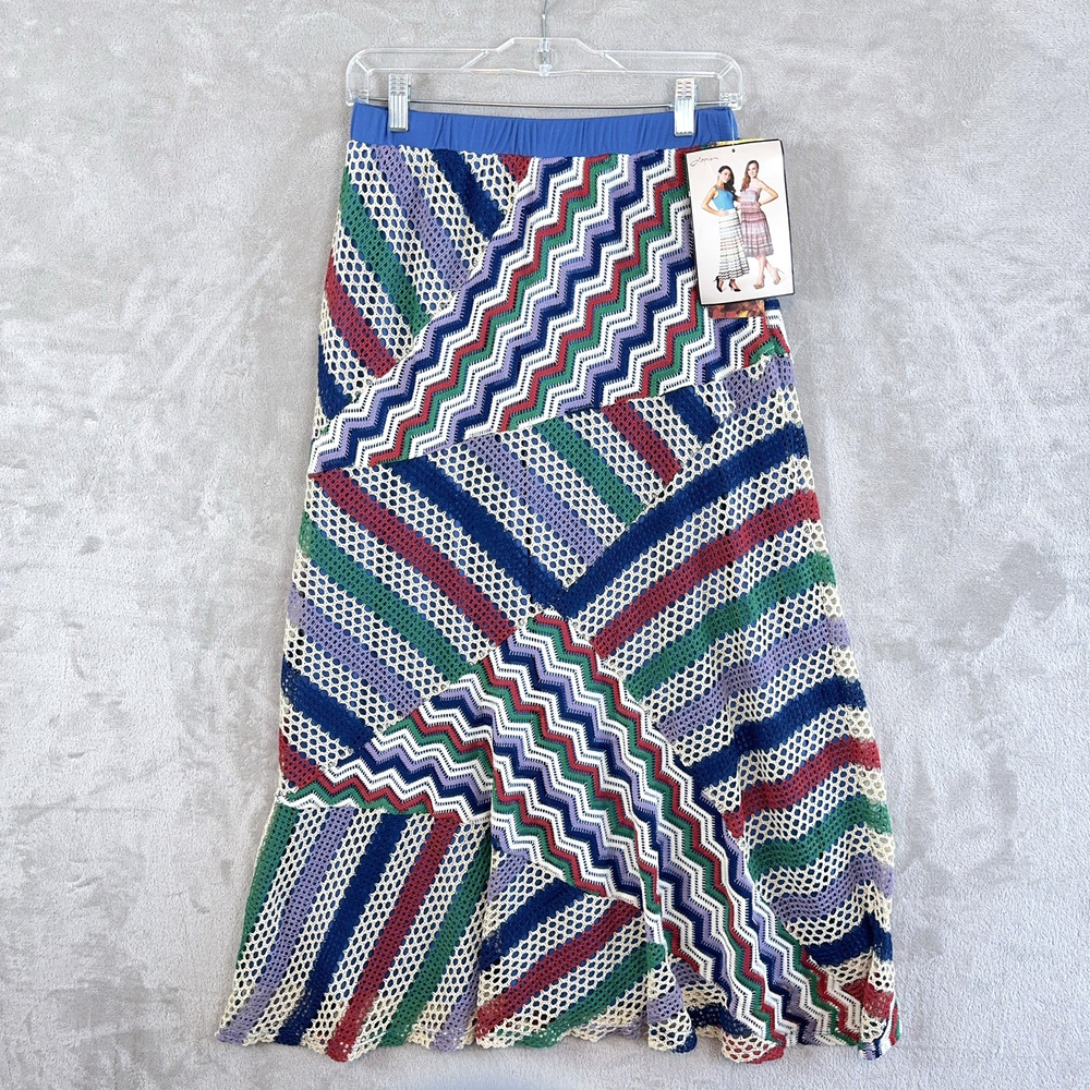 Lapis Crochet Maxi Skirt Size Medium Patchwork Open Knit Boho Maximalism NWT
